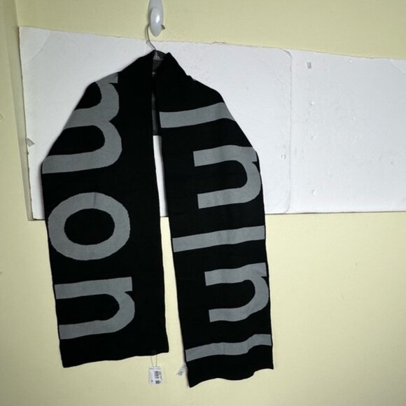 Lululemon NEW Logo Knit Merino Wool Scarf Wrap Long Cozy Warm Rare Black Gray - Picture 2 of 16